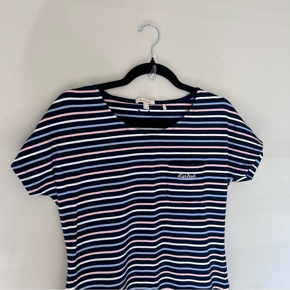 Barbour Navy, White and Pink Striped Mini Dress - Picture 2 of 7